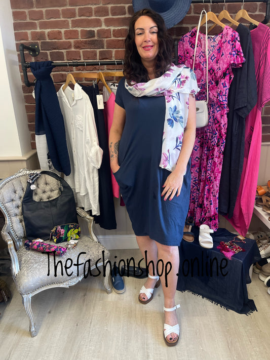 Navy blue T shirt dress with pockets 12-18