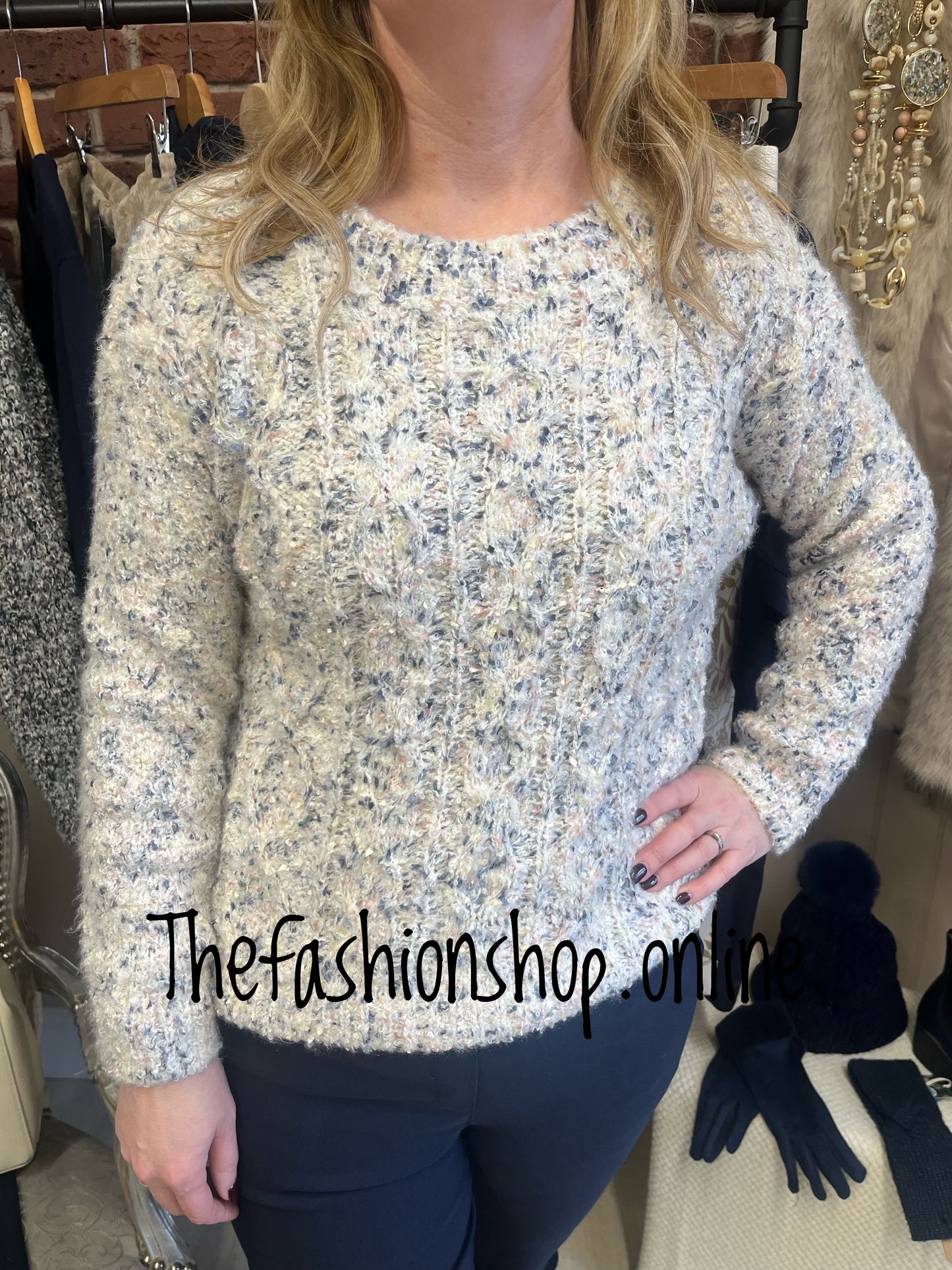 Cream round neck flecked jumper 8-16