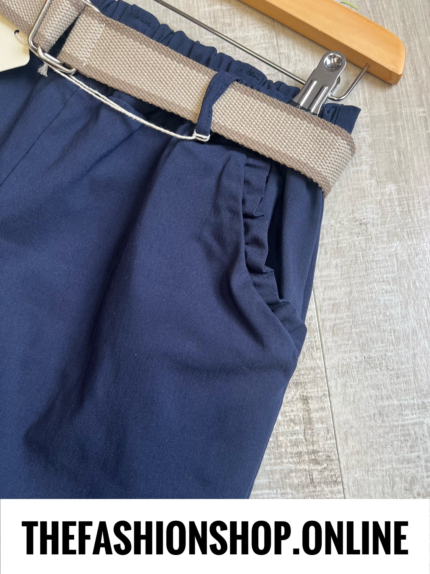 Cally navy stretchy trousers with belt 8-16