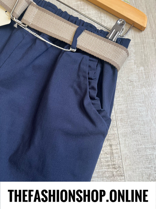 Cally navy stretchy trousers with belt 8-16