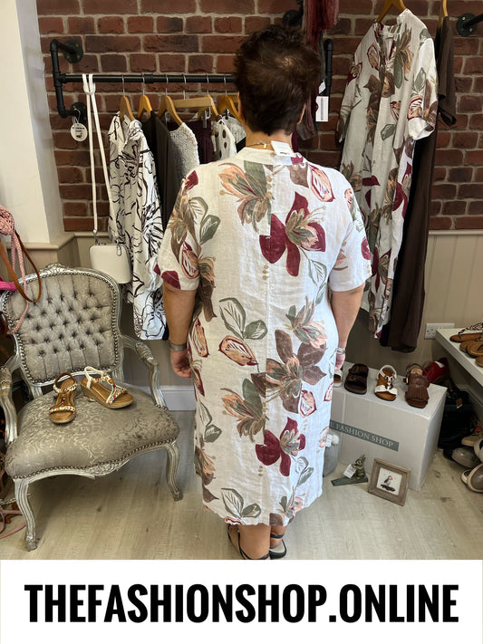 Wilma white floral linen dress 12-18