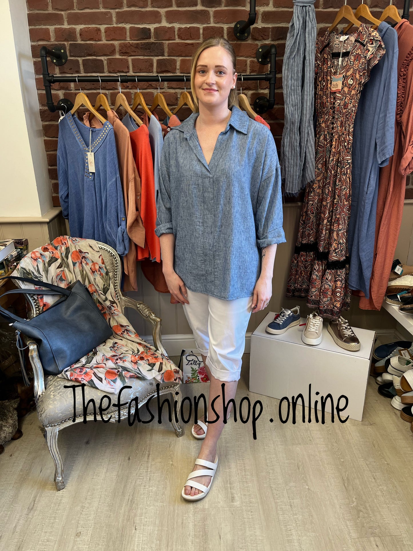 Moira denim blue linen mix blouse 12-18