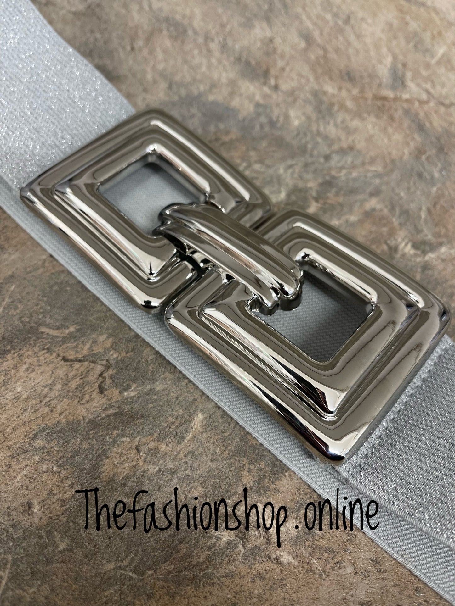 Silver sparkle square link elasticated belt