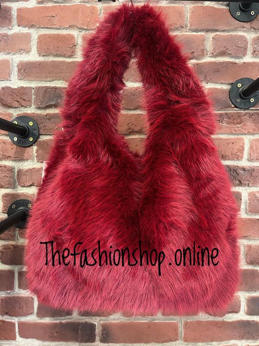 Harlow wine faux fur shoulder bag