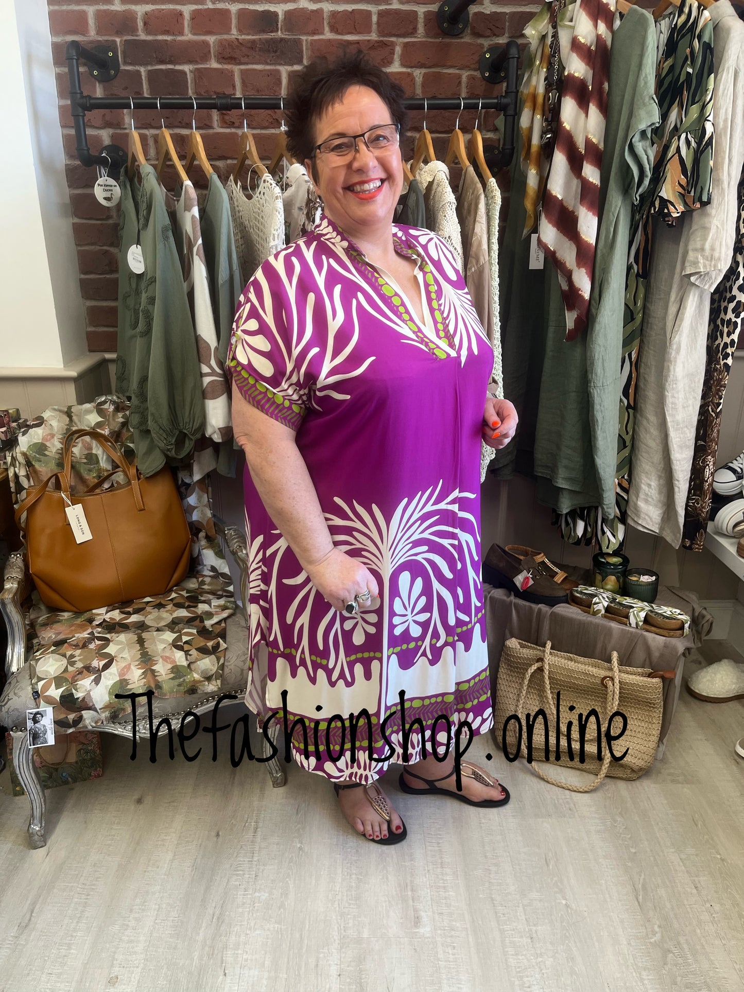 Antigua magenta v neck tunic dress 16-22