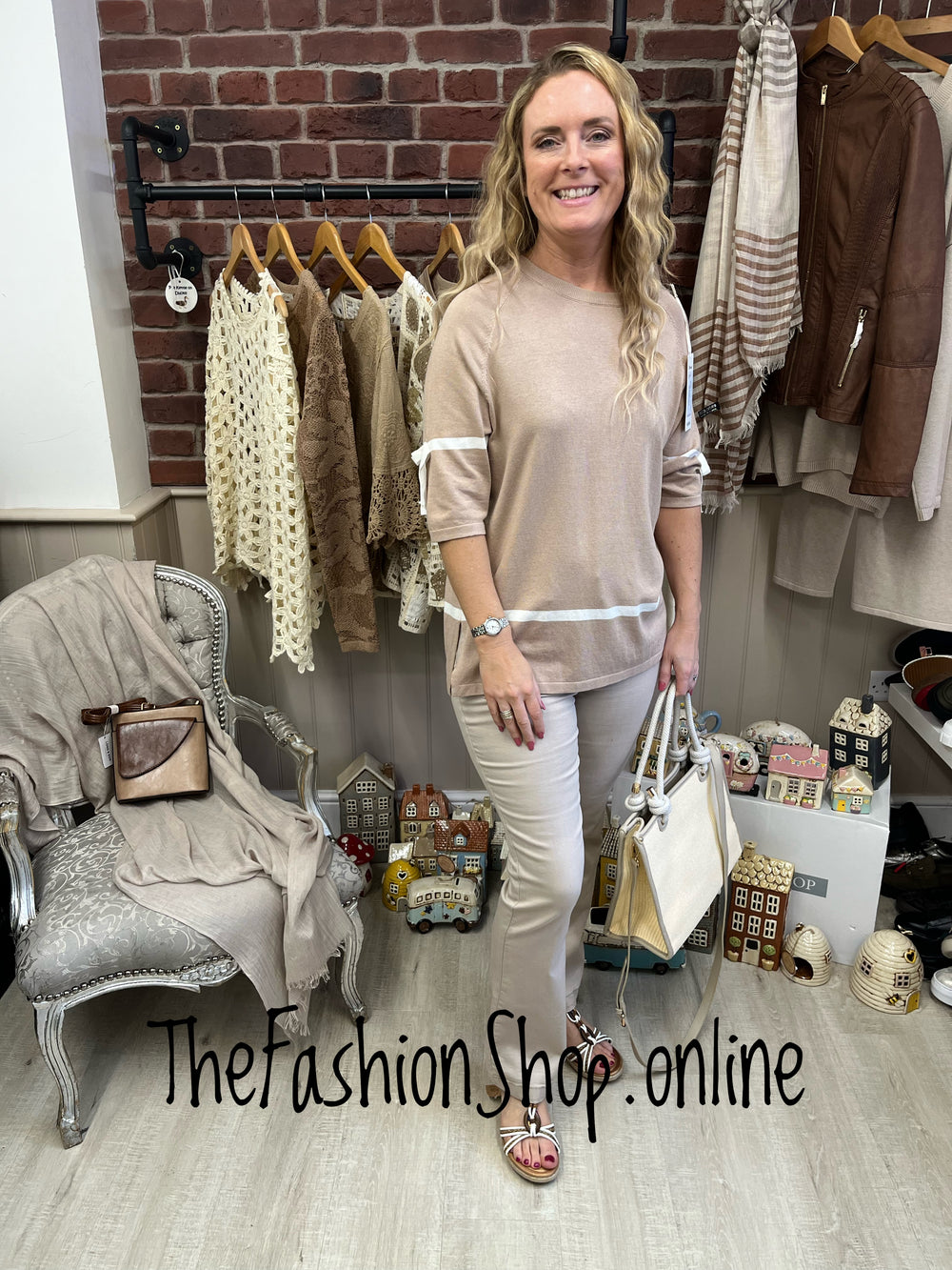 Christina camel and cream knitted top 10-12 and 14-16