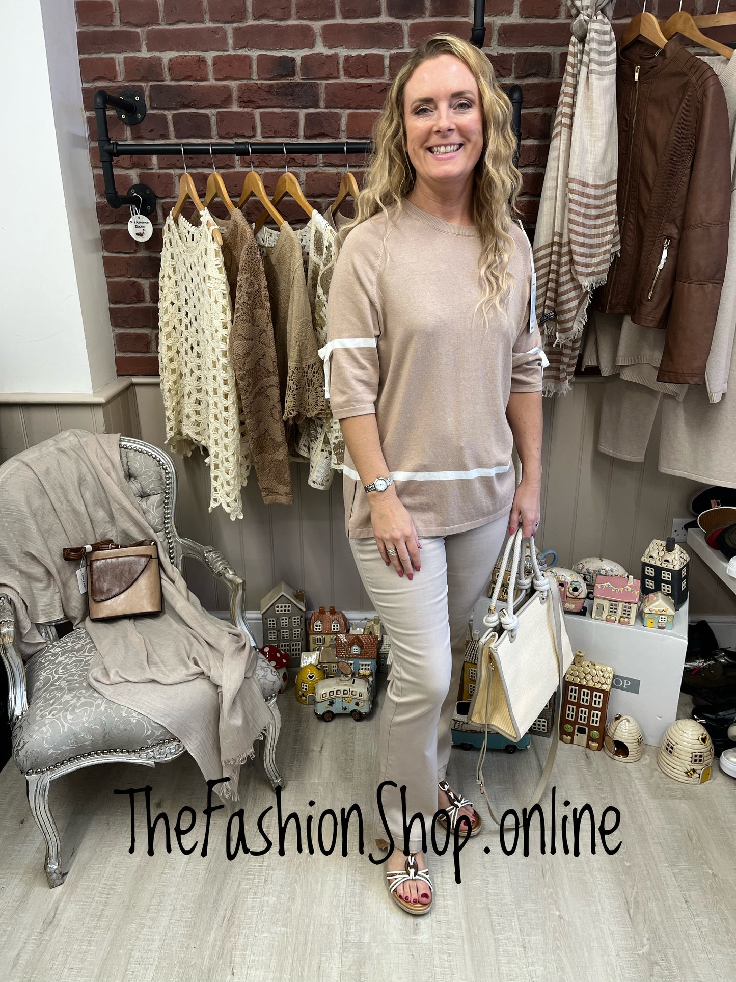 Christina camel and cream knitted top 10-12 and 14-16