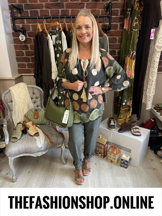 Stella khaki and tan bardot top 14-18
