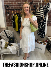 Avril white broderie Anglais gypsy midi dress 8-16