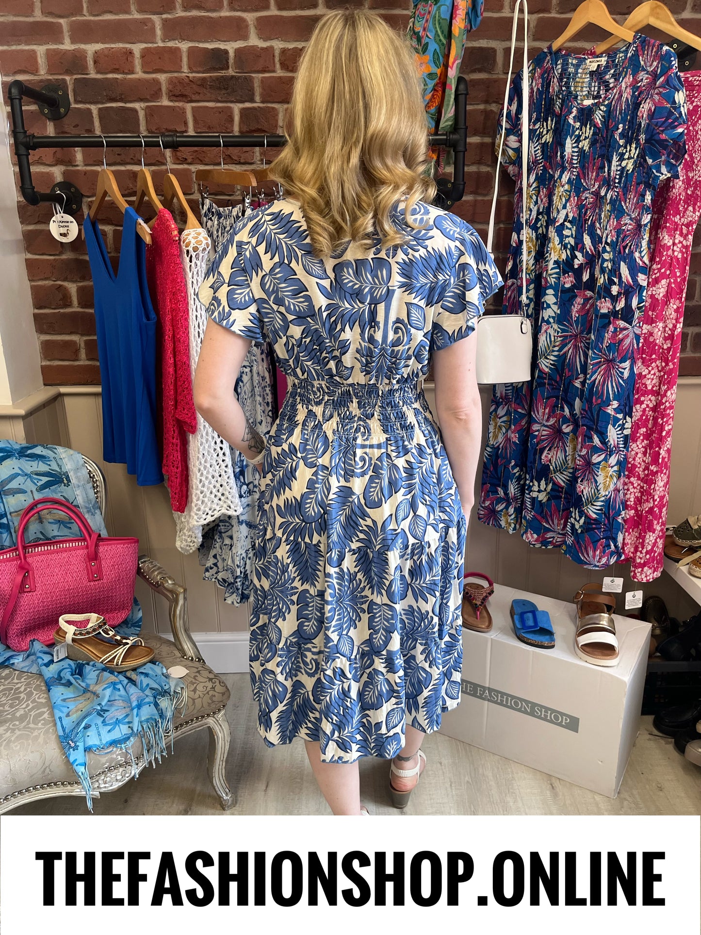 Harmony Blue Riviera Midi V Neck Dress 10-18