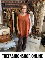 Saskia cinnamon linen mix tassel top 16-20
