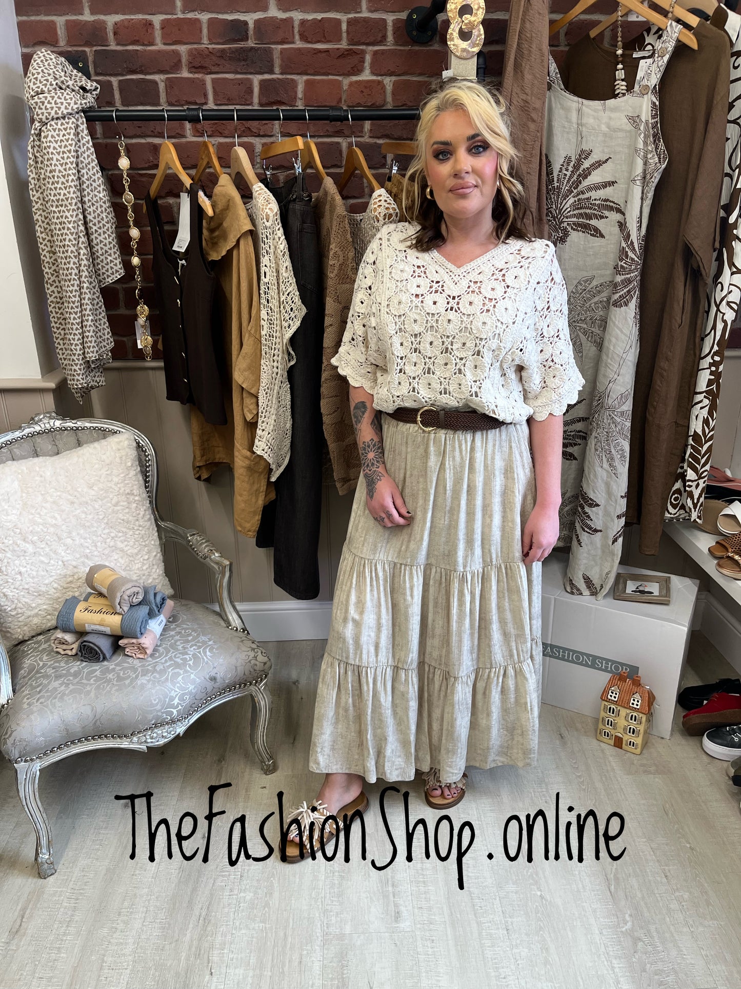 Ella beige crochet layering top 8-12