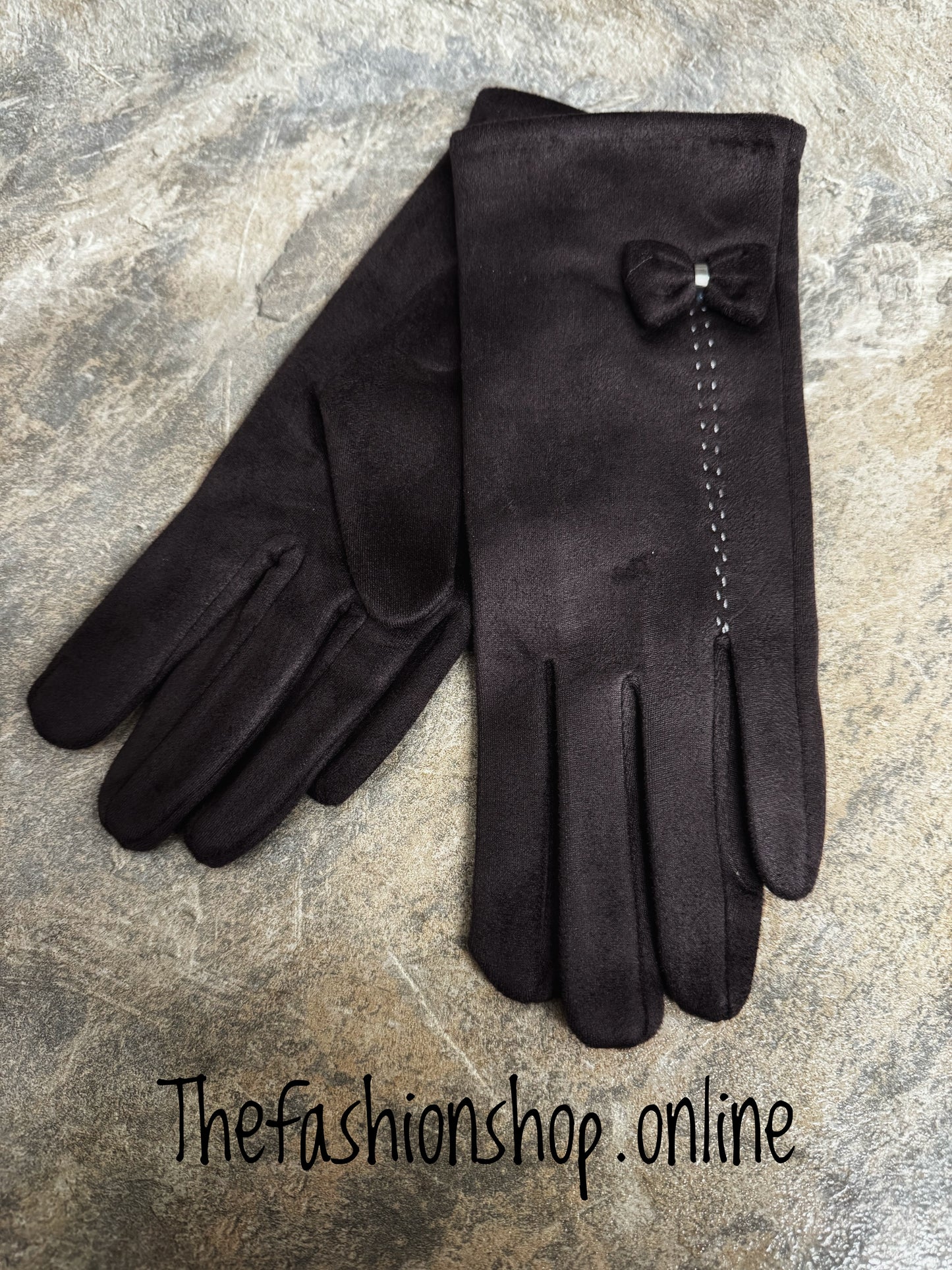 Brown bow detail gloves