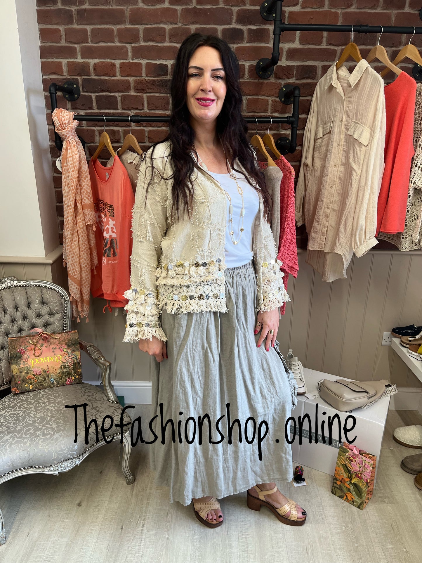 Beige boho jacket with coin detail 12-18