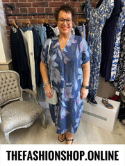 Vivian navy linen floral dress 16-20