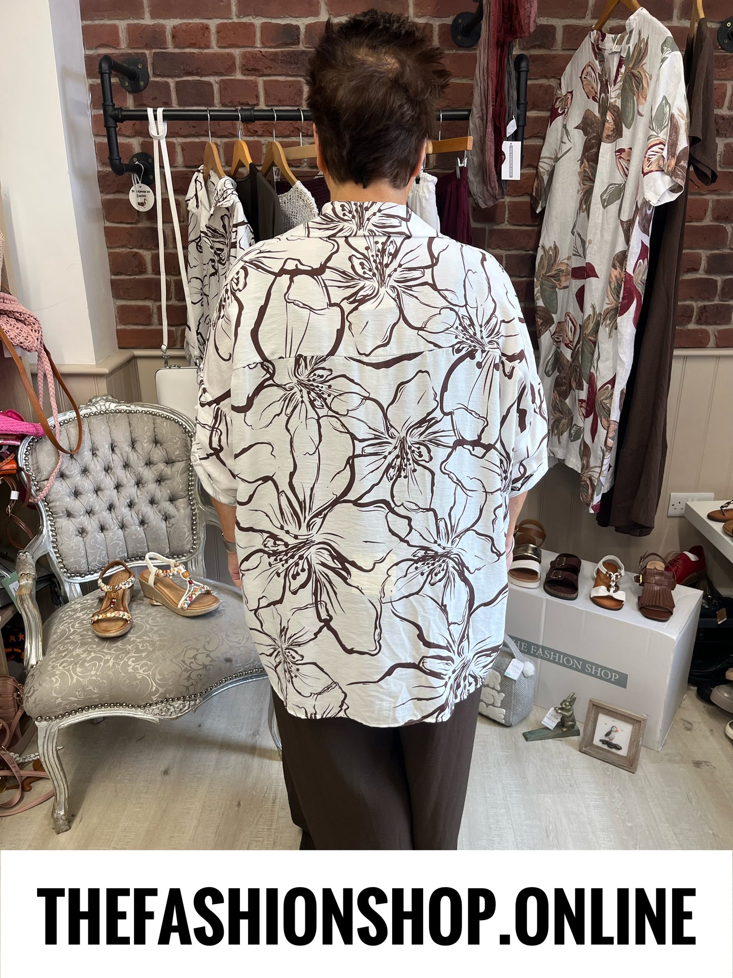 Davina white and brown flowers shirt 16-22