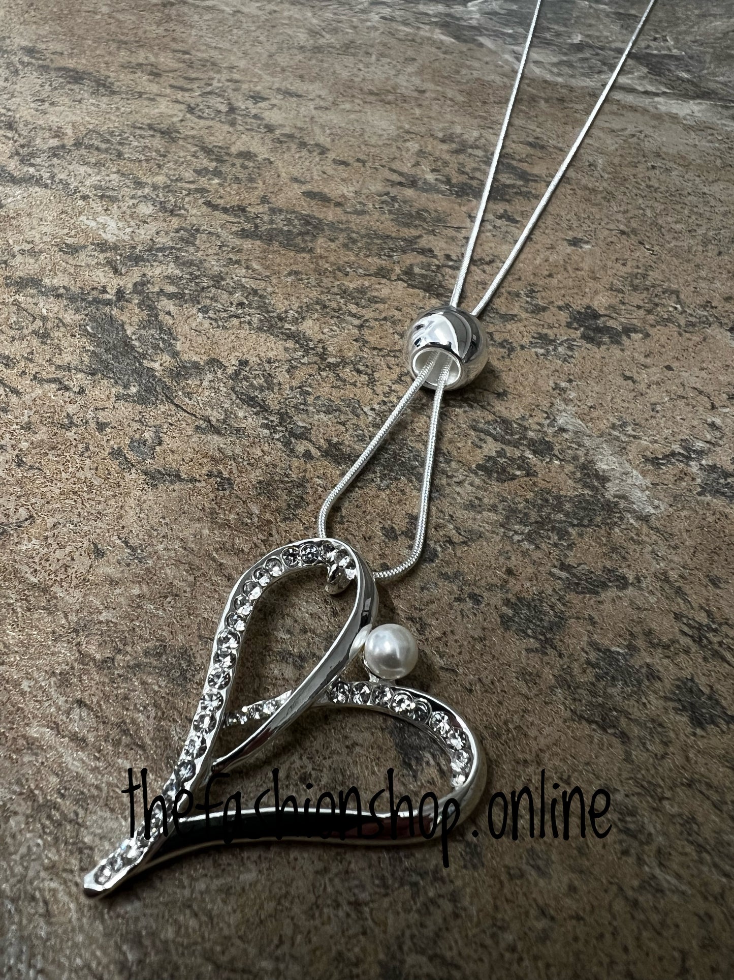 Silver diamante heart necklace