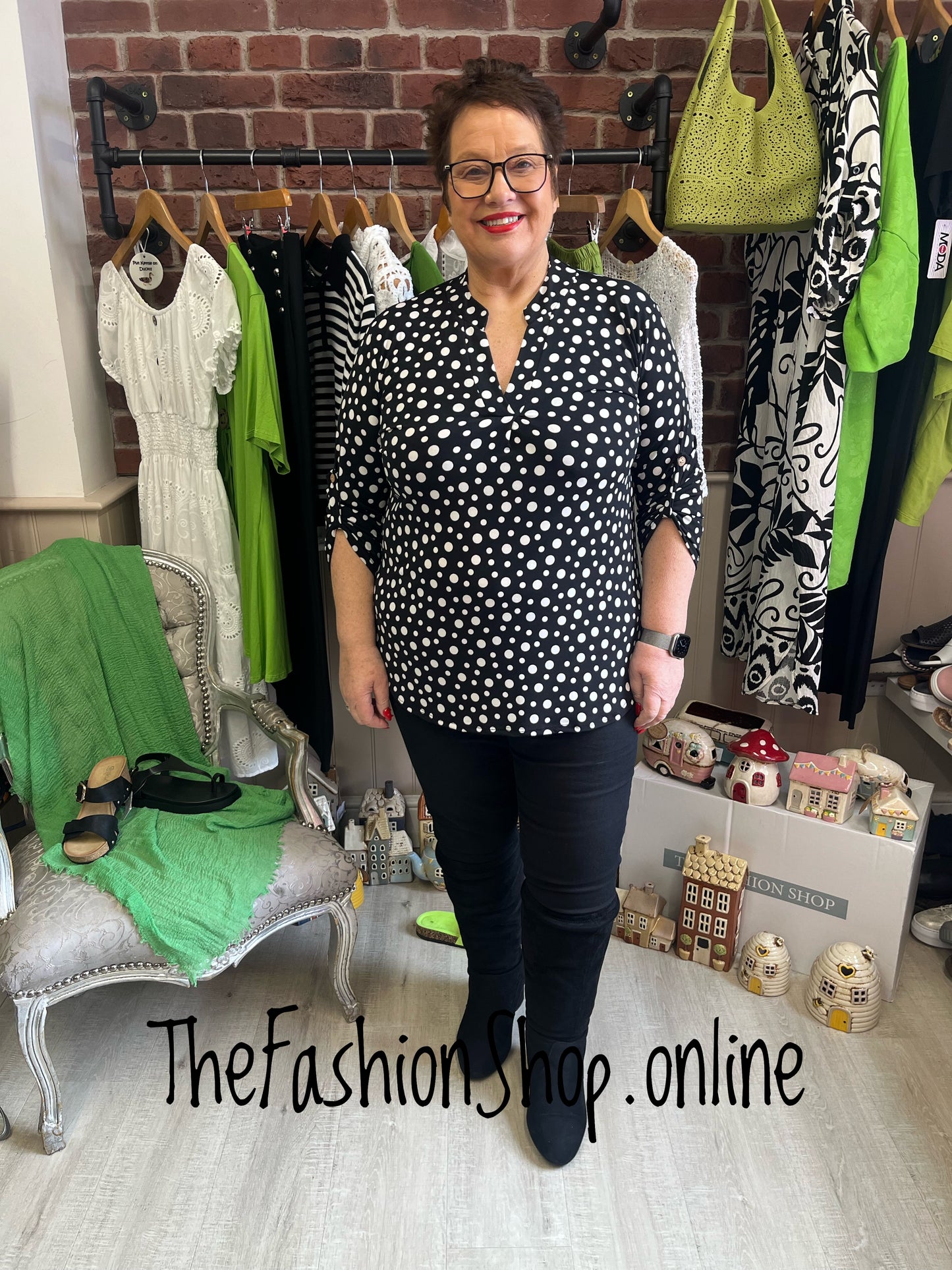 Jasmine Black and White Spot blouse 14-22