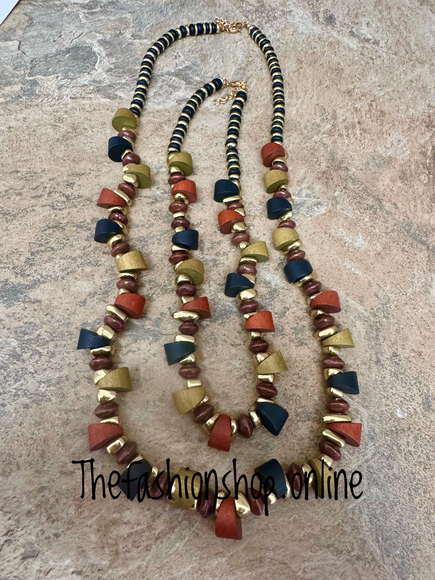 Earth two piece Necklace in Khaki Brown and Black