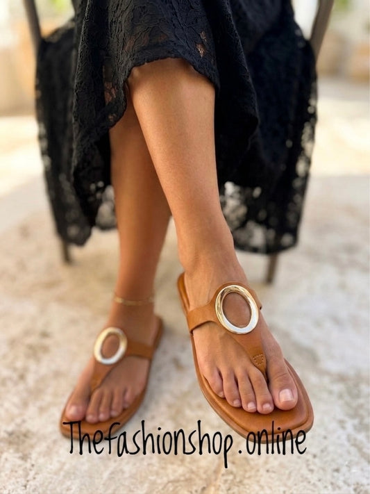 Heidi tan toe post sandals sizes 3-8 (36-41)