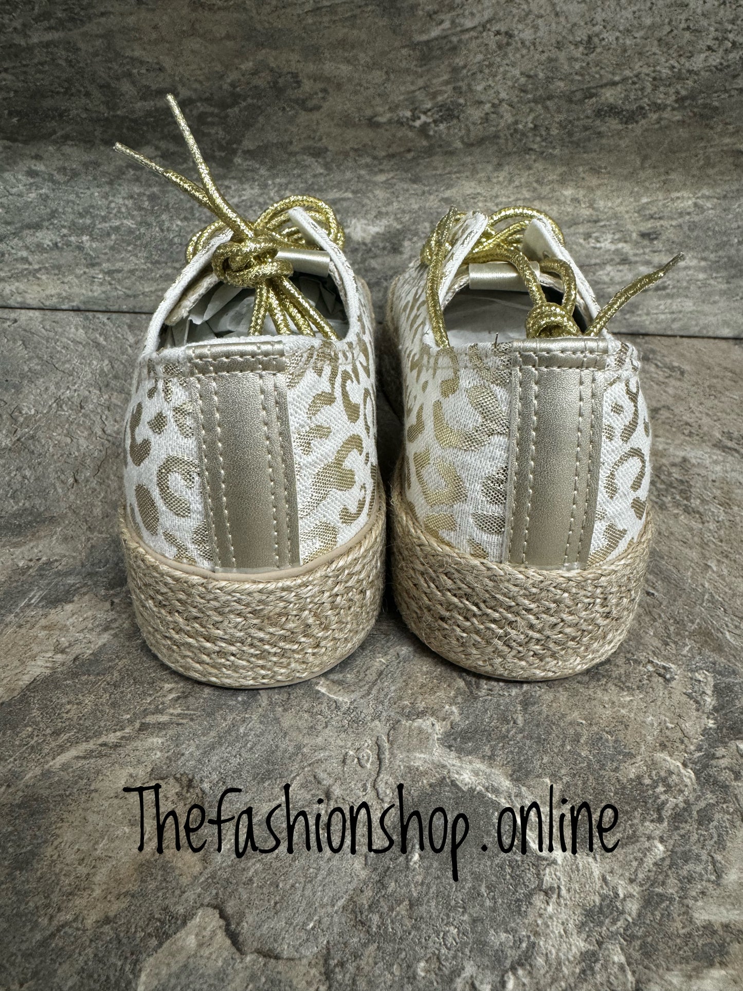 Gold leopard print platform espadrille sizes 3-8
