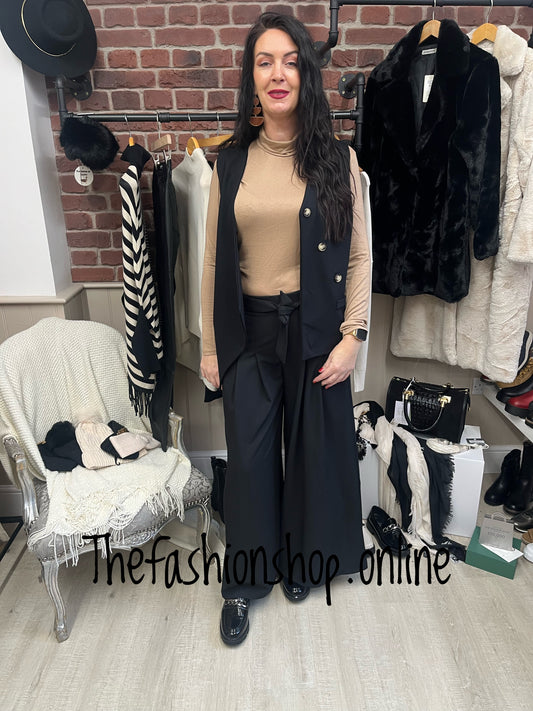 Black jersey tailored asymmetric waistcoat 10-16