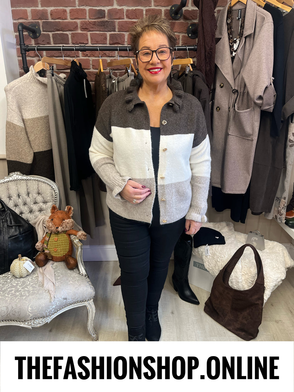 Shannon brown, beige and mocha wool mix cardigan 10-18