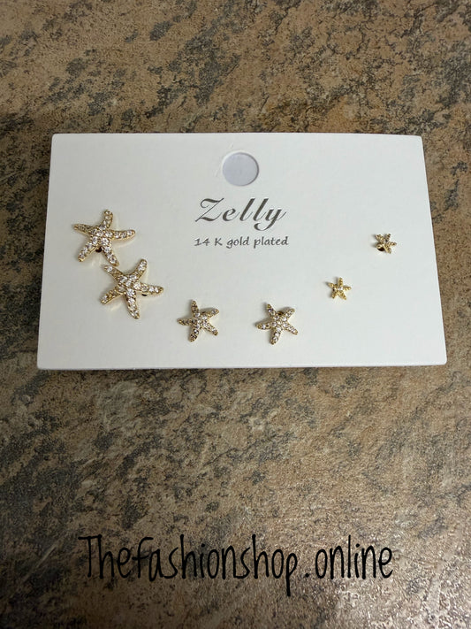 Zelly gold stars stud earrings 3 pack