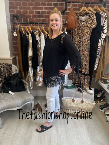 Black lace detail tassel top 12-18