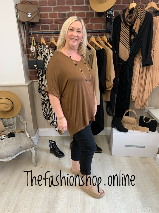 Golden brown oversize v neck top 12-16