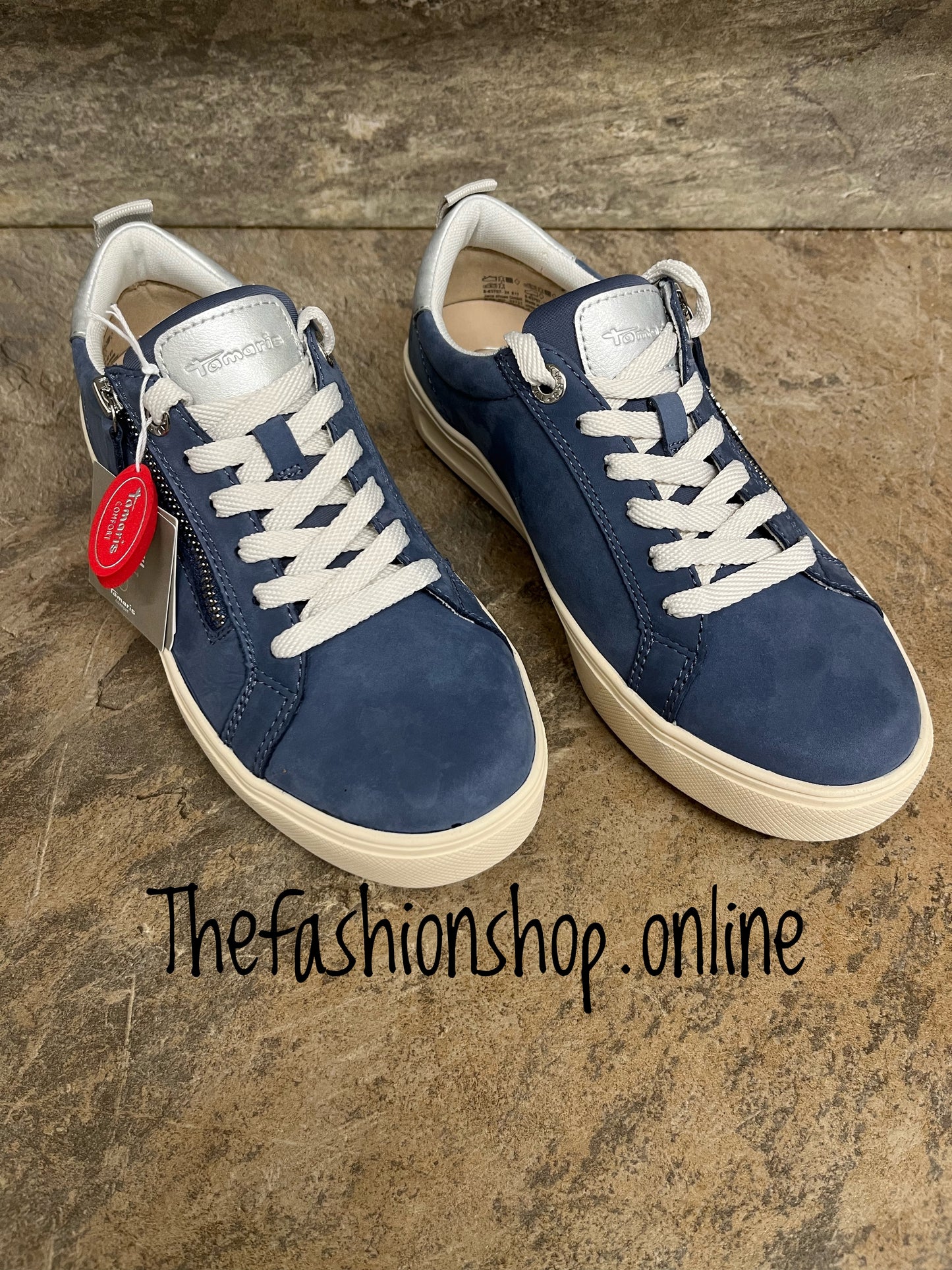 Tamaris denim blue nubuck leather wide fit trainers sizes 4-8 (37-41)