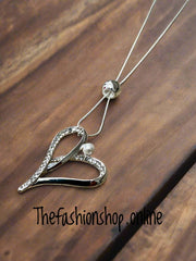 Silver diamante heart necklace
