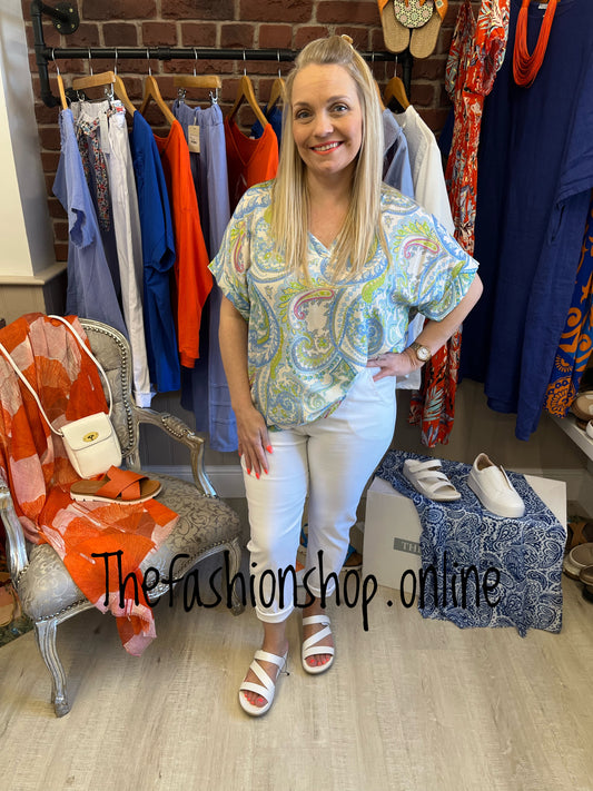 Gabby blue paisley blouse 10-16