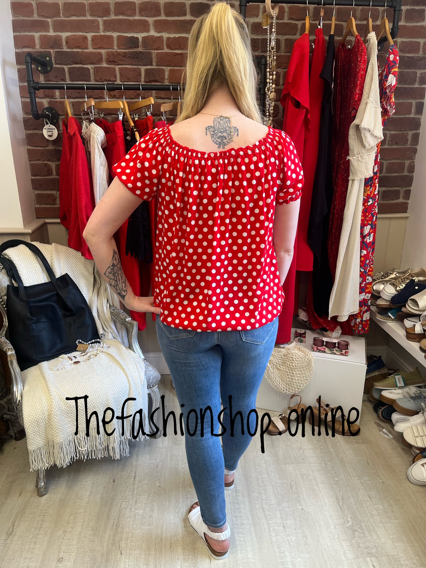 Lola red polka dot gypsy top 8-16