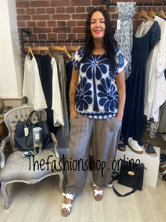 Abigail navy and cream top sizes 10-12, 14-16 and 18-20