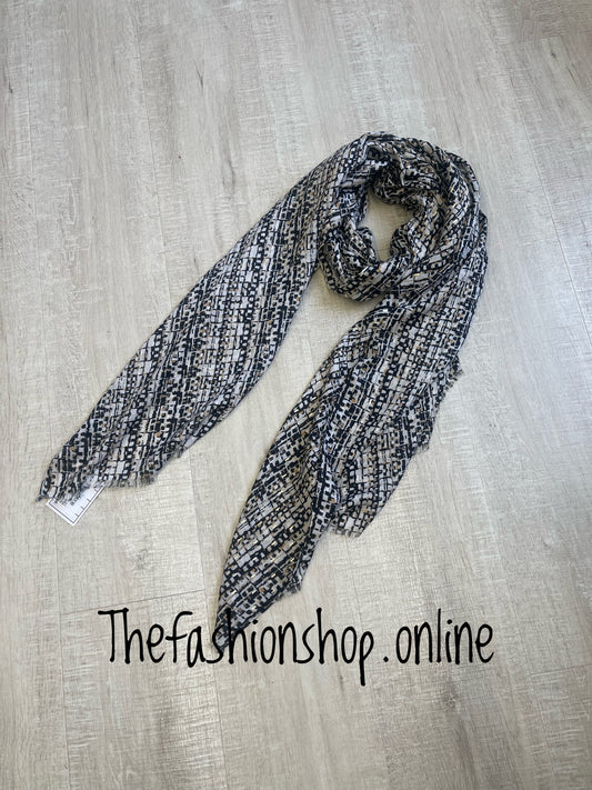 Black and brown scarf with gold flecks