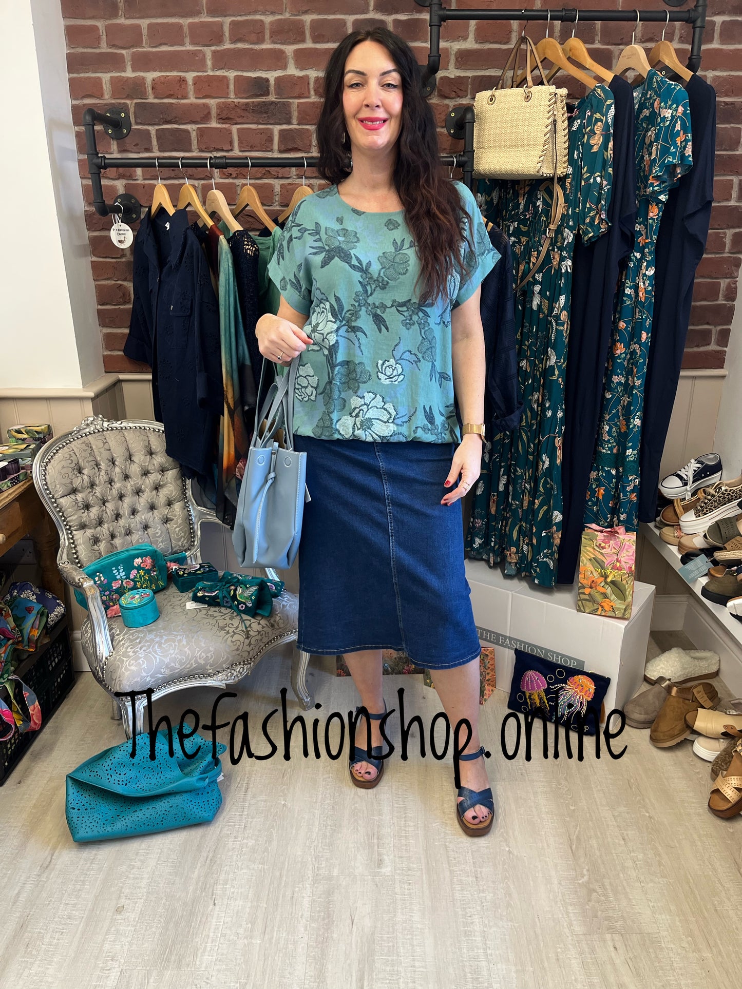 Eliza teal floral top 12-16