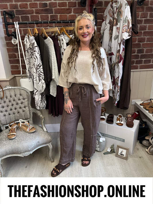 Miley brown stitch linen trousers 8-12
