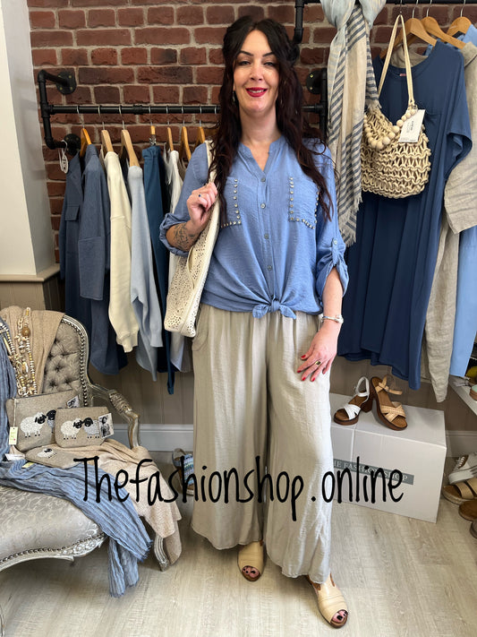 Maggie denim blue studded shirt 10-16