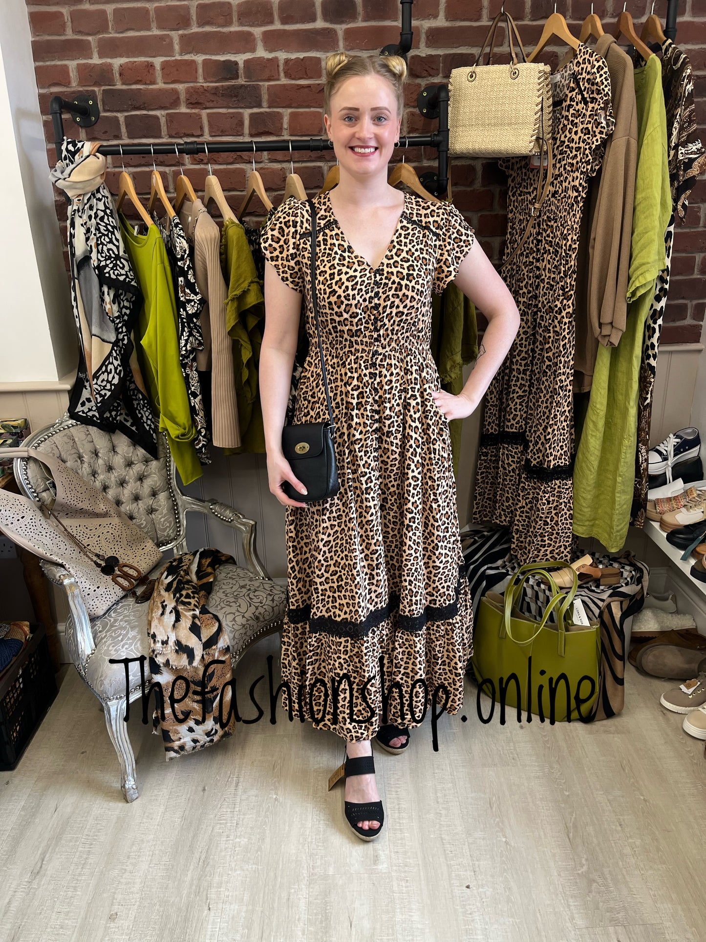 Stella Morgan leopard print maxi dress with lace detail sizes 10,12,14,16,18