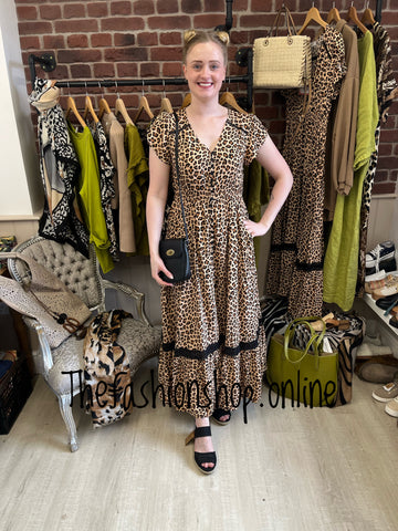 Stella Morgan leopard print maxi dress with lace detail sizes 10,12,14,16,18