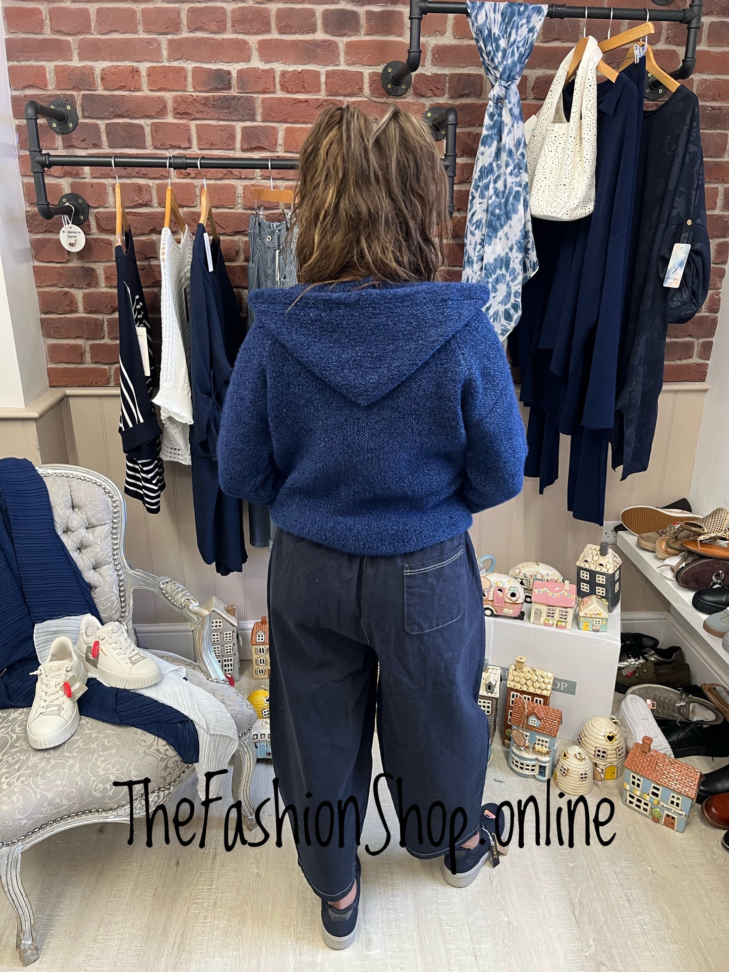 Lydia navy cropped stitch trousers 10-16