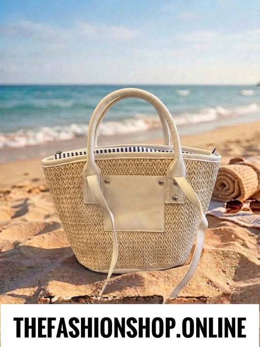 Shore Woven Tote Bag in Natural Beige