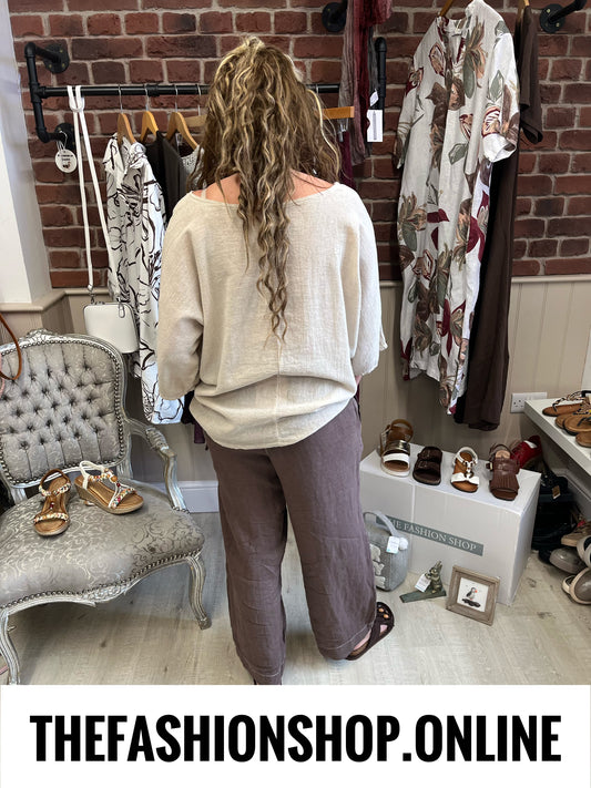 Miley brown stitch linen trousers 8-12