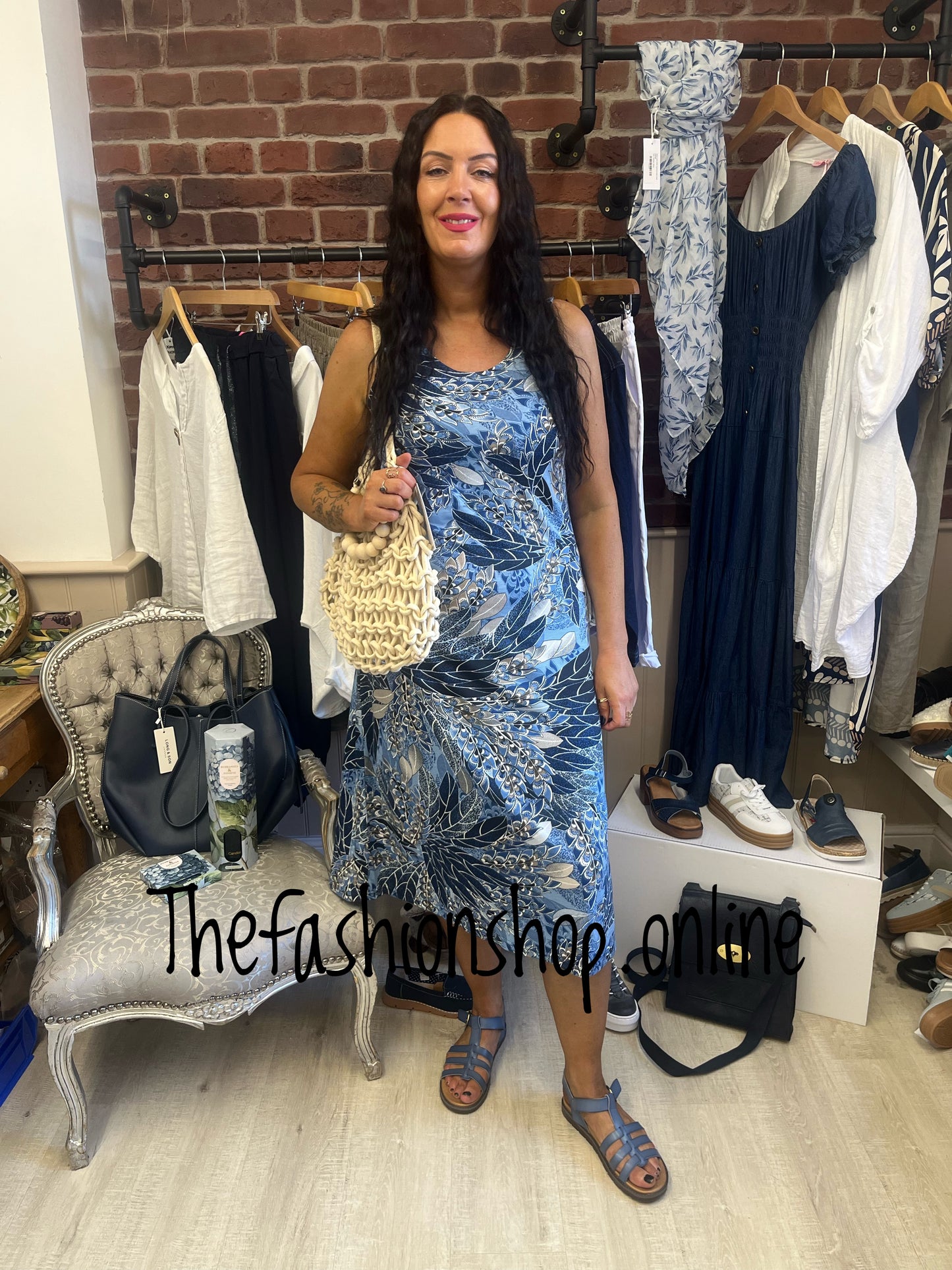Blue Peacock Feathers jersey dress sizes 10-16