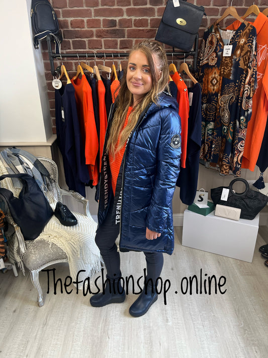 Blue metallic quilted padded coat 8-14