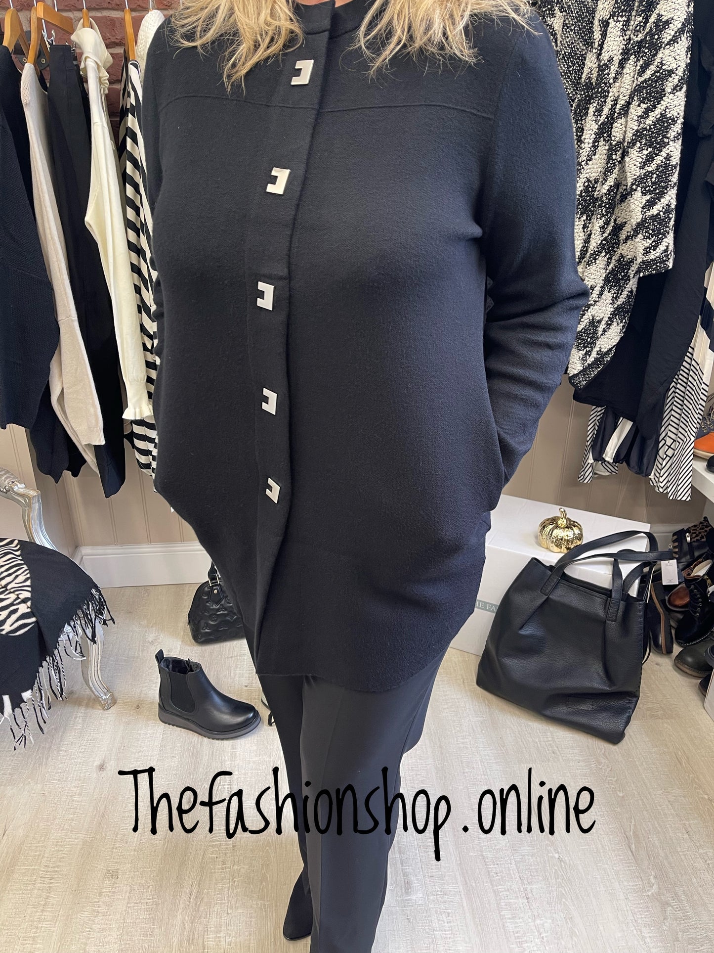 Black coatigan with statement fasteners sizes 12-18