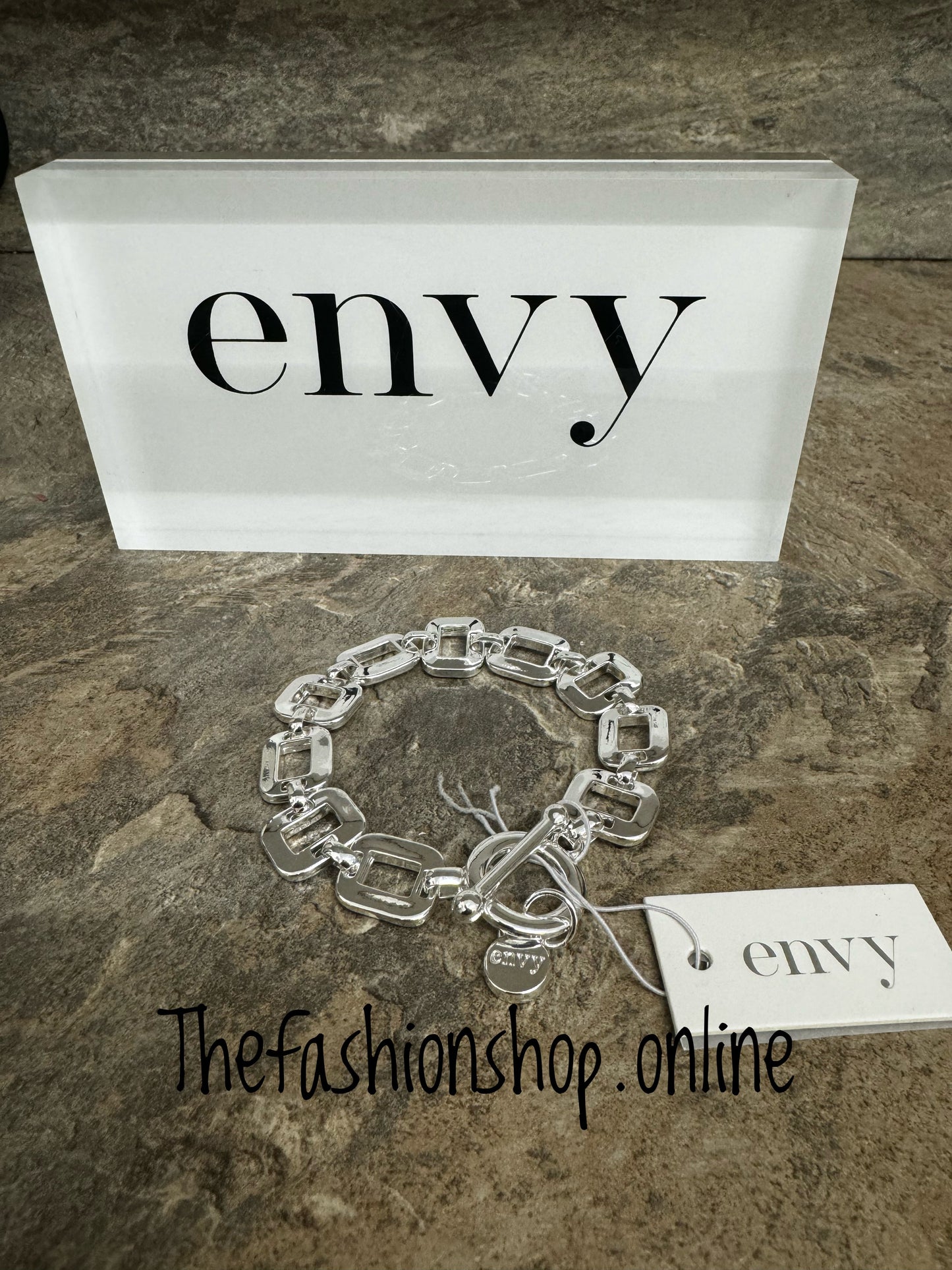 Envy silver square link t bar bracelet