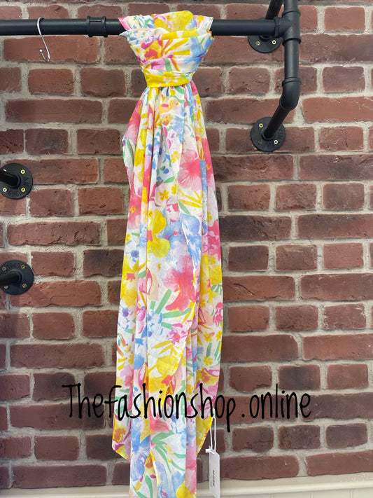 Summer bright floral tassel scarf