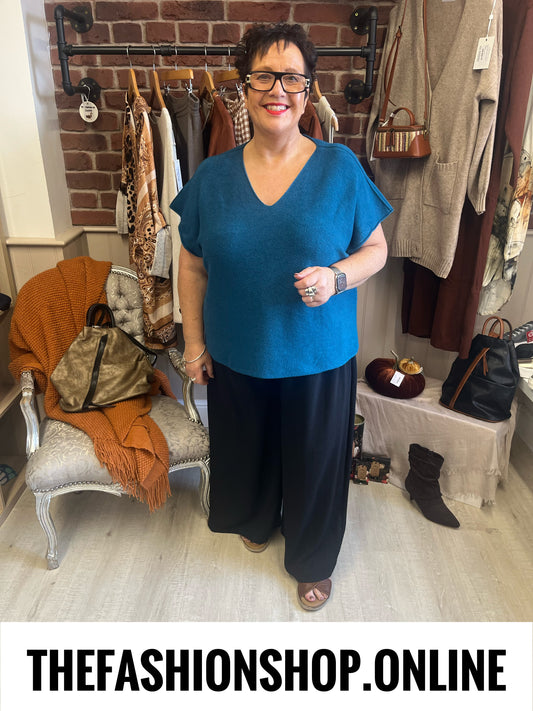 Elsa dark teal V neck knitted top 10-20